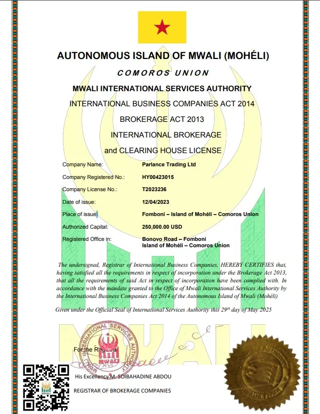 مجوز آلپاری از اداره خدمات بینالمللی موهلی (MWALI)